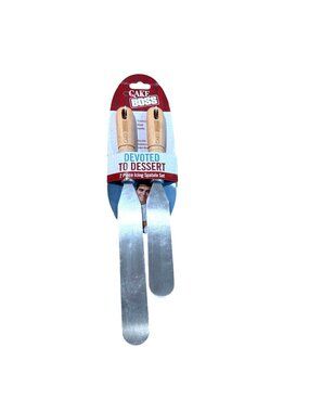 Cake Boss 2 Piece Icing Spatula Set NEW Wood Handle Stainless Steel Blades 6" 8"